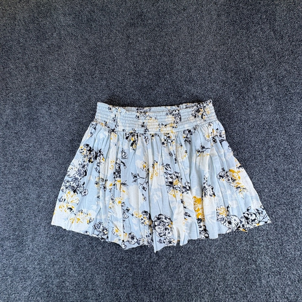 BP. Pleated Mini Skirt Womens S 26x13 Blue Floral Viscose Stretch‎ Smocked Waist